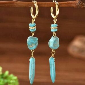 “Turquoise Quills” Blue Streaked Marbled Stone Dart Needle Dagger Spike Earrings